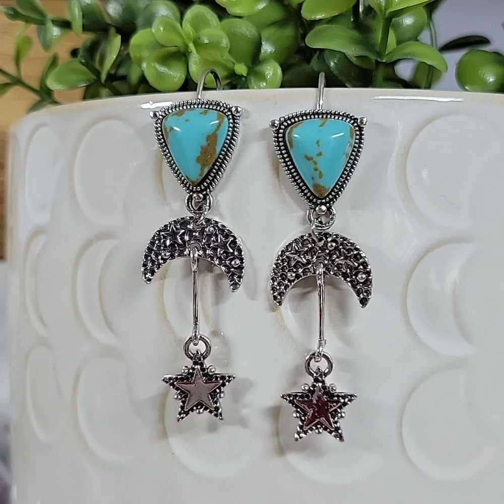 π₯LAST PAIRπ₯ Country Sky Turquoise Star Drop Earrings - Picture 5 of 6